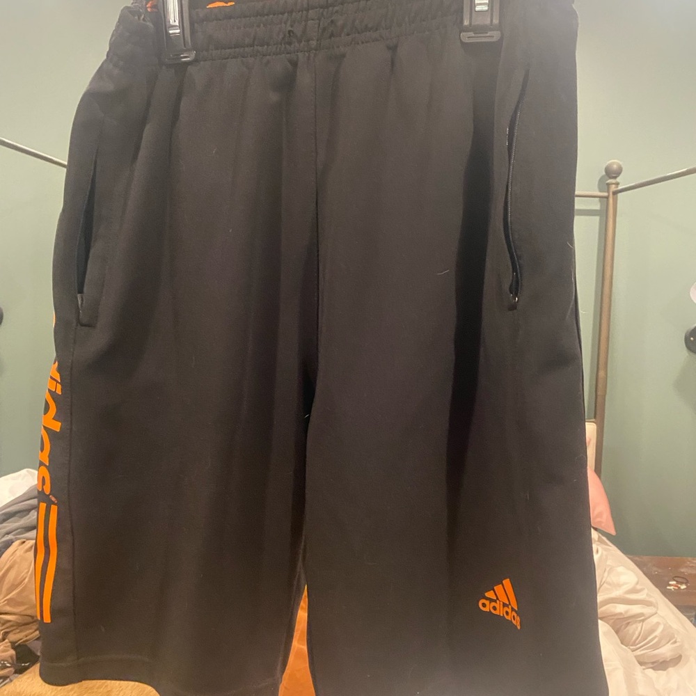 Adidas Men's Athletic Shorts in Black with Orange Accents